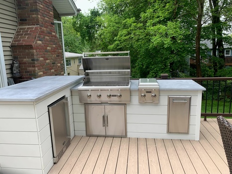 l shaped grill island with refrigerator and double access doors on deck in plank bright finish-1
