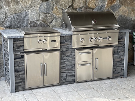 linear outdoor ktichen with dual burner and combo storage on patio-1