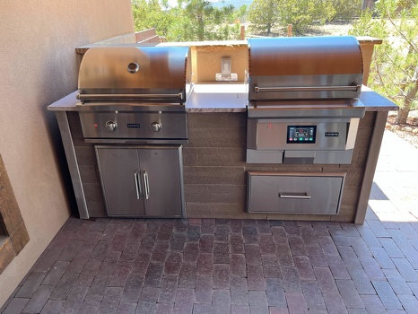 grill island with 2 grills and double access doors in weathered wood umber-1